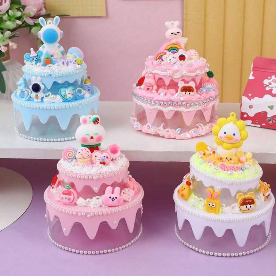 1 Stück kreative Aufbewahrungsbox, doppelschichtige Aufbewahrungsbox für kleine Gegenstände, Schmuck- und Uhrenaufbewahrungsbox, Geschenkbox in Sahnetortenform, Geburtstagsgeschenke, Haushaltorganisation und Aufbewahrungsbedarf, Heimdekoration, Raumdekoration, Schreibtischorganizer - Verschiedenfarbig - Übersicht 1