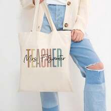NAZENTI Custom Teacher Tote Bag, Personalized Teacher Appreciation Gifts Canvas Tote Bag, Teachers Women - 設計方案 3 - 查看 5