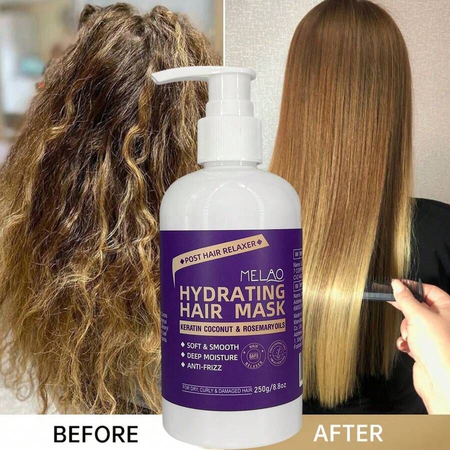 MELAO角蛋白椰子迷迭香油保湿发膜，适用于干性、卷曲及受损发质，烫发后护理，令秀发柔软顺滑，深层滋润，抚平毛躁，修护强韧发丝，250克/8.8盎司 - 紫色 - 查看 1