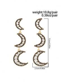2pcs/Set Bohemian Geometric Rhinestone Hollow Crescent Moon Earrings, Elegant Luxurious Everyday Casual, Party, Date, Women's Holiday Versatile Charming Earring Gift - Earring - View 5