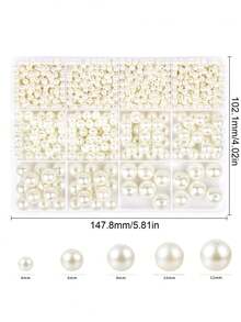 200/1200 Pcs Pearl Beads For Jewelry Making, 5 Size Round Pearls For Bracelets Making Kit Small Pearl Filler Beads With Hole For DIY Craft Necklace Earrings - Pearl Set - View 4