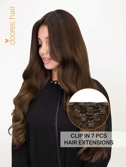 DOORES 7PCS Clip In Hair Extensions 100% Real Human Hair Chocolate Brown 14-18 Inch 115g Remy Extensions For Clip In Human Hair With Invisible Straight & Thick Silky Weft Volumizing Straight Hair That Is Natural & Soft, Long Hair Clip Ins For Thinning Hairs For Women And Men Winter Christmas Cosplay/Campus / Date Night