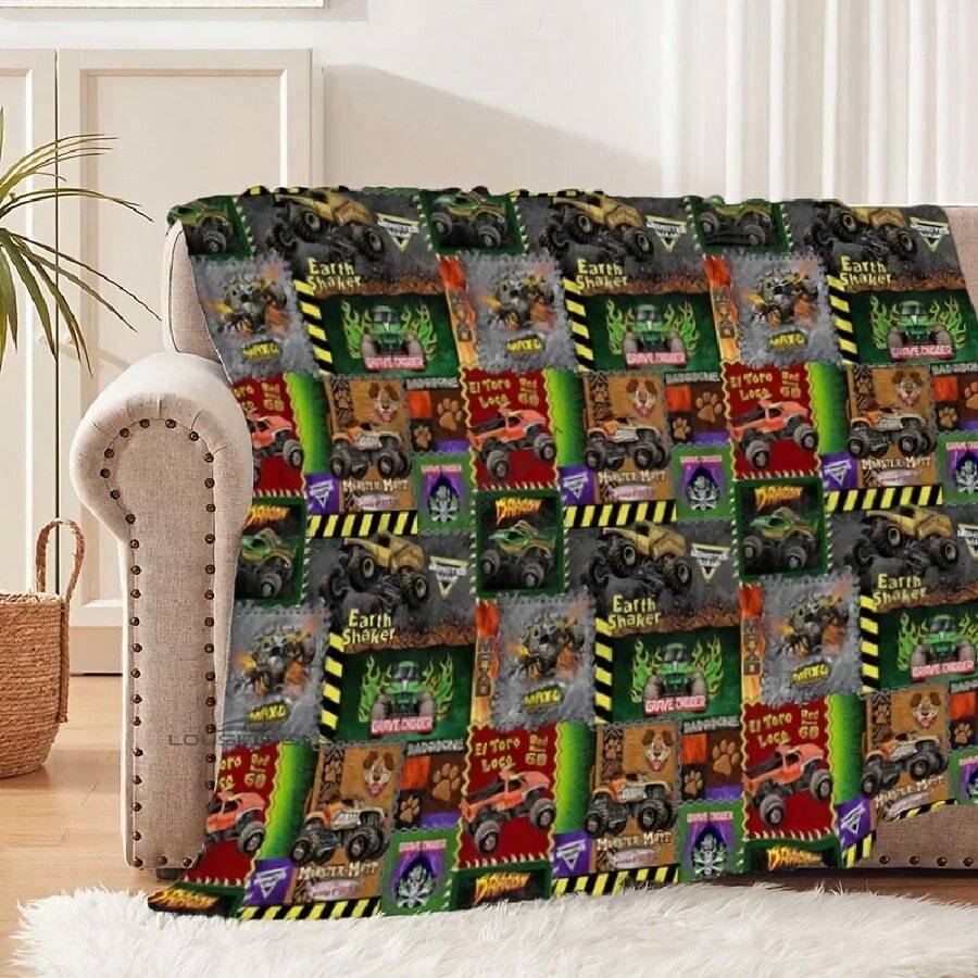 Super Monster Jam Patterns Blanket Monster Truck Flannel Blanket Cosy Lazy Couch Cover Blanket Super Soft Sheet Mattresses2 - trắng - Xem 1