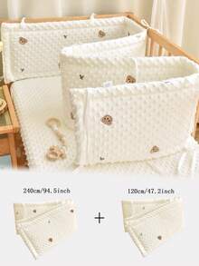 1pc 360cm Baby Crib One-Piece Guardrail, Toddler Anti-Fall Bed Padded Safety Bumper, Animal Embroidery Pattern Crib Guard, Baby Cushion Pad, Crib Protective Cover, Newborn All-Around Crib Protection, Universal Crib Safety Crash Pad, Infant Bed Rail And Bumper Fabric Cover