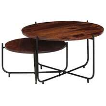 vidaXL Insieme di tavoli bassi 2 pz Legno Massello 60x35 cm - Castano - Visualizzare 3