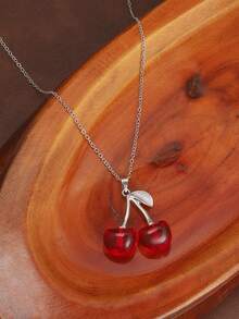 1pc Cute, Creative, Multi-Element, Luxury, Fresh Fruit & Cherry Necklace, Korean/Japanese Style