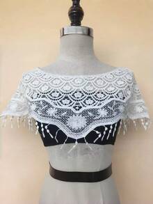 镂空披肩，优雅纯色透气披肩，休闲斗篷，装饰披肩，适合派对、舞会、婚礼、新娘披肩，波西米亚风格，随机发货 - 黑色 - 查看 4