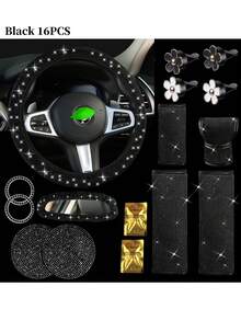 7件套汽车配件套装,女士汽车配件,亮面方向盘套,亮面汽车杯垫,亮面套装,安全带肩垫,圆形Logo贴纸,换挡杆套 - 款式A - 查看 34