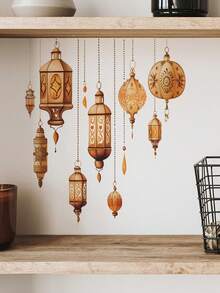 1张可移除的开斋节挂饰墙贴，伊斯兰斋月装饰，斋月快乐灯笼月亮星星窗户装饰，适用于家庭客厅卧室厨房背景墙纸 - 彩色 - 查看 2