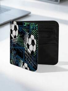 青少年男孩酷炫钱包，足球主题印花，耐用面料，拉链封口，带零钱包、透明证件窗口、信用卡和现金隔层，时尚设计，适合男孩，可用于工作、旅行和商务出行。 - 均碼 - 查看 10