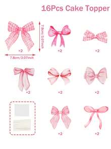 16pcs/Set Pink Bow Cake Topper, Pink Bow Party Cake Decoration Supplies,Pink Bow Cake Insert,Birthday Cake Decor, Baby Shower Party Supplies,Wedding Party Dessert Decor, Baking Decor Supplies,Ice Cream Decoration,Dining Table Decor,Pink Bow Birthday Party Decor, Birthday Gift Party Favor - Bow - View 6