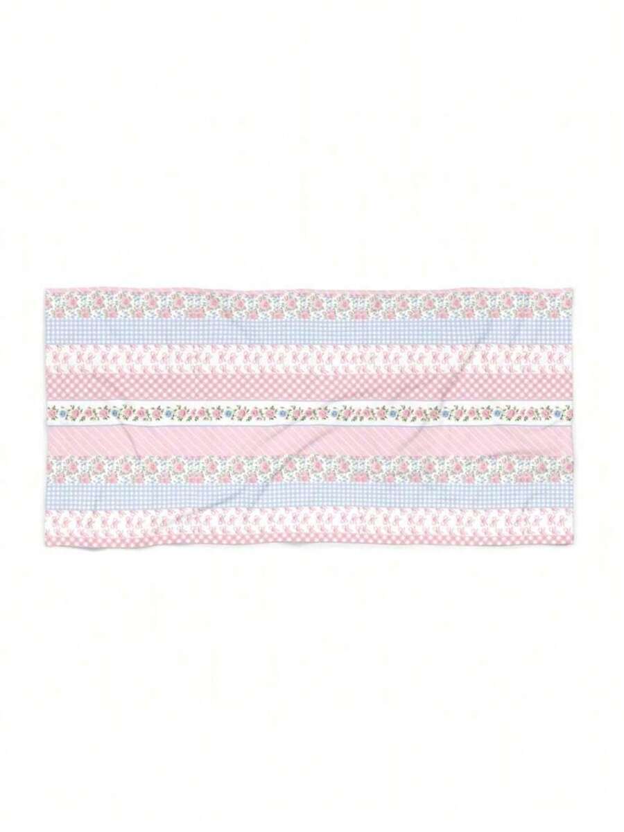 29x58in Floral Gingham Pattern Beach Towel, Cottagecore Shabby Chic Love Shack Inspired, Gift For Girl, Graduation, End Of School, Birthday, Gift For MOM, Aesthetic Summer Vibes, Poolside Or Beach Must-Have - 1 - View 1