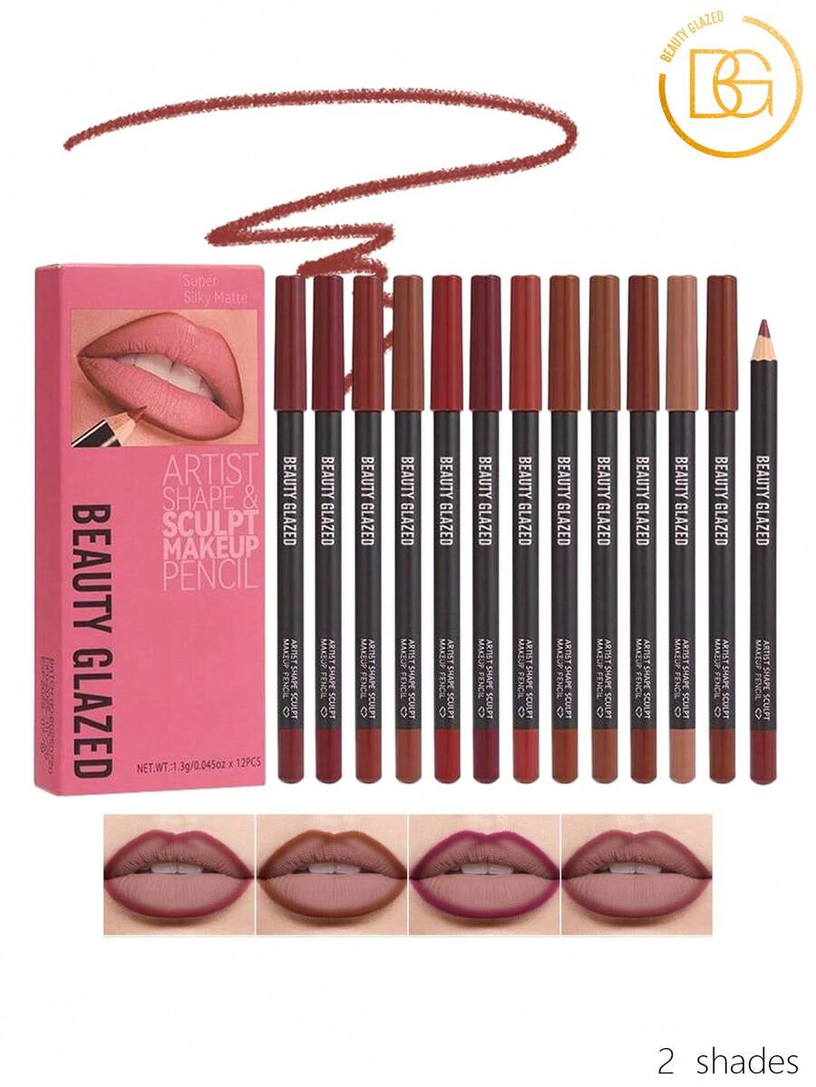 beauty glazed 12pcs Matte Nude Lip Liner Set - Waterproof Long-Lasting Lip Liner Pencils, Smudge-Proof Lip Liner - B組 - 查看 1