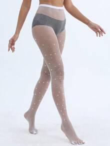 1/2 Cặp Vớ Lưới Bóng Gợi Cảm, Quần Tất Eo Cao Đính Đá Rhinestone, Quần Tất Dự Tiệc Polyglass Cho Nữ Ngày Lễ Tình Nhân Ngày Lễ Tình Nhân - trắng - Xem 4