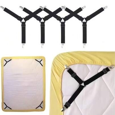 2/4Pcs/Set Triangle Quilt Holders, Metal Clip Adjustable Elastic Band Quilt Fixing Tool, Practical Invisible Anti-Slip Sheet Straps, Suitable For Sofa Cushions, Quilt Sheets, Home Textiles, Household Items,Black And White Options Available