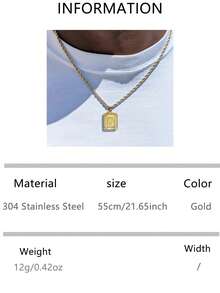 VJS Men's Necklace With Square Pendant And Initial Letter, Stainless Steel Beaded Chain, Personalized A-Z Letter Design - Gold - View 14