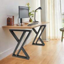 Heavy Duty X-Shaped Metal Table Legs Set Of 2, Adjustable Rubber Pads, 661 Lbs Capacity, Easy Install, Modern Industrial Design For DIY Tables & Furniture - Black - View 8