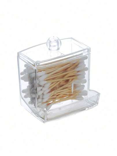 1pc Creative Mini Makeup Brush Holder Storage Box, Plastic Transparent Acrylic Covered Vanity Desk Organizer