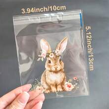 100pcs Easter Bunny & Flower Pattern Gift Bags, Cute Rabbit & Spring Flower Design Transparent Self-Adhesive Packaging Bags, 4 Different Patterns Mixed - Suitable For Easter And Themed Party Gifts Packaging And Other Occasions - Multicolor - View 7