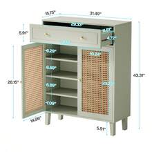 Tribesigns Shoe Cabinet With Doors And Drawer, 6 Tier Modern Boho Shoe Organizer Storage Cabinet With Adjustable Shelf, Rattan Tall Shoe Rack Cabinet For Entryway, Living Room, Mint Green - Mint Green - View 8