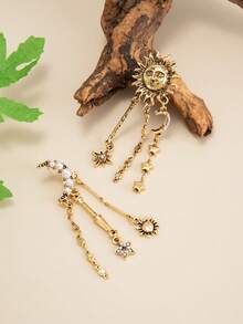 2pcs/Set Bohemian Geometric Asymmetric Star Moon Sun Fashion Earrings, Luxurious Elegant Casual, Party, Holiday, Couple Date, Women's Festival Versatile Jewelry Gift - Earring - View 7