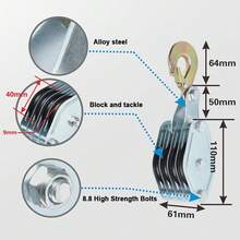 Polea de cuerda giratoria de 270° con gancho de aleación de zinc, grúa de mano, polipasto de polea de cuerda de polietileno de alta resistencia, dispositivo de elevación manual para levantar sin esfuerzo instalaciones de aire acondicionado. - Blanco - Ver 7