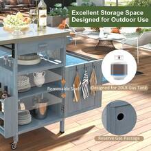 40.5" Outdoor Grill Cart With Stainless Steel Top, Blue+Gray - Default - View 5