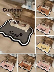 Customizable Quick-Drying Pet Feeding Mat, Can Print Pet Name - Splash-Proof, Absorbent, Easy To Clean Design, Paw Print Pattern, Suitable For Cats And Dogs, Washable, Perfect Gift For Pet Owners. Pet Feeding Mat, Pet Food Mat, Fun Design, Durable Pet Pad, Dog Mat, Cat Food Mat, Dog Food Mat, Dog Nap Mat, Dog Bowl Mat, Lunch Mat, Cat Food Mat, Dog Food Mat, Absorbent Pet Feeding Mat - Multicolor - View 2