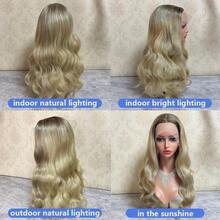 预拔发际线 13x4 渐变灰金色高清蕾丝前假发 高品质女士假发 耐热高级合成假发 派对日常角色扮演佩戴 - 彩色 - 查看 7