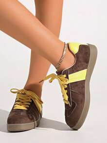 Women's Casual Sneakers, New Round Toe Lace-Up Small White Shoes, Plus Size Sports Shoes, Flat, European And American Imported - Yellow - View 8