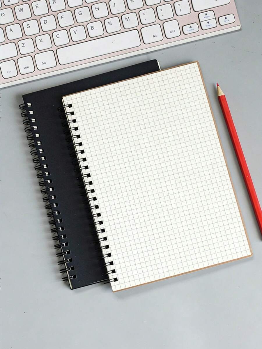 1pc A5 Spiral Notebook, Black Cover, 60 Grid Pages, Thick Kraft Paper Lined Blank Notebook, Simple For Students And Practice