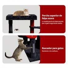 Árbol para Gótico Gatos con Hamaca Poste Rascador y Juguete Colgante para - Torre de Juego y Descanso para Interiores 60x48x71 cm para Dueños de Múltiples Gatos y Espacios Pequeños - Altura 71 centmetros - Ver 4