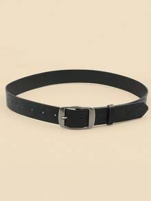 Men's Black Distressed Leather Belt, Minimalist Metal Buckle, Versatile For Jeans, Business & Casual Pants - A - View 2