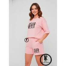 kit conjunto FEMININO Never Give Kit 2 peças short moletom + blusinha 100% algodão feminina camiseta e shortsacademia