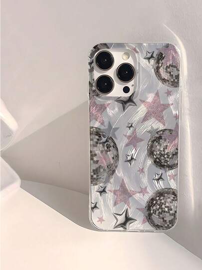 1 szt. Minimalistyczne, personalizowane, różowo-srebrne, gwiazdkowe, dyskotekowe etui na telefon z nadrukiem, wodoodporne, odporne na odciski palców, odporne na zarysowania, przezroczyste, IMD, miękkie, błyszczące, gładkie, idealne do spowiedzi, dla przyjaciół, rodziny, par, na urodziny, prezenty świąteczne, kompatybilne z 'em 17/17 PLUS/17 PRO/17 PRO MAX