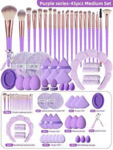 25/50pcs Makeup Brush Set, Includes Eye Shadow Brush, Eyebrow Brush, Foundation Brush, Powder Brush, Blush Brush, Concealer Brush And Highlighter Brush. Made Of Ultra-Soft Synthetic Fibers, Suitable For Daily Facial Makeup. Set Contains: Makeup Brush Set, Makeup Brush Set, Makeup Brush Set, Complete Makeup Set, Makeup Brush Set, Complete Makeup Set, Makeup Brush Set, Makeup Brush Set, Makeup Gift Set. - Purple - View 14