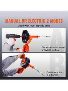 Drain Auger 25Ft, Plumbing Snake With Drill Attachment, Plumbers Snake Drain Clog Remover For Kitchen Bathroom Shower Sink With Protective Hose And Gloves - Orange - View 4