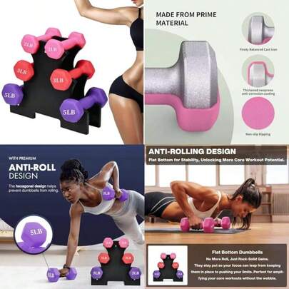 Set 6 Mancuernas Fitness de Neopreno Hexagonales con Base Incluida,mancuernas Ergonómicas,Neopreno con acabado mate,aptitud para Hombres y Mujeres(2,3,5Libras)(default)
