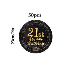 10pcs/20pcs/40pcs/50pcs 21st Birthday Decorations Unisex, 21st Happy Birthday Black Gold 7" And 9" Paper Plates Tableware Suitable For 21st Birthday Party For Women And Men, 21st Birthday Dessert Plate 21 Years Retro Style 21st Birthday Decor - Multicolor - View 12