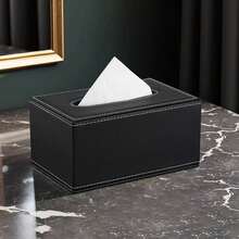 Luxury European Style Leather Tissue Box, PU Leather Car Tissue Holder, Minimalist Business Hotel Paper Napkin Box - Black and White - View 4