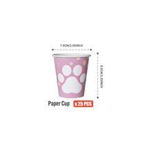 一套花卉猫爪印一次性餐盘、餐巾纸、杯子，适合25位客人，一次性派对用品，适合生日、婚礼、主题派对、家庭野餐等场合。 - 彩色 - 查看 12