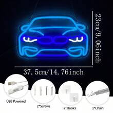 跑车霓虹灯墙饰，LED赛车造型车库霓虹灯，USB供电汽车标志，适用于儿童卧室、男孩房、游戏室、男士专属空间、酒吧、生日礼物，易于悬挂。 - 多色光 - 查看 5