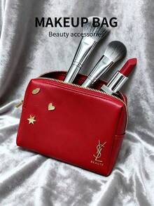 Yves Saint Laurent 红色化妆包，饰有金色星星图案 - 女士手提包，日常必备收纳包 - 紅色 - 查看 4