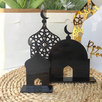 3 Pcs Eid Party Table Centerpieces, Middle Eastern Style Centerpieces, Ramadan Moon Tower Set, Ramadan Table Sign, Three-Dimensional Castle Acrylic Mirror Table, Festive Home Decoration Tabletop Ornaments, Ramadan Supplies, Study Decoration