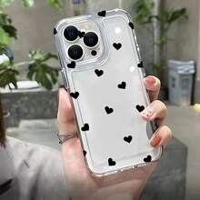 Stylish Minimalist Black Heart Pattern Phone Case Compatible With IPhone 17 16 15 14 13 12 11 Pro Max 16e XS XR X 8 7 Plus 12 13 Mini SE2 SE3, Precision-Cut High-Transparency Shockproof Protective Cover - Multicolor - View 5