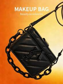 Yves Saint Laurent YSL Women's Black Square Shoulder Bag, Decorated With Black Logo, Suitable For Casual Daily Use, An Ideal Christmas Gift For Women