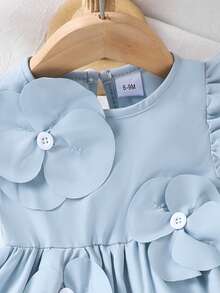 1pc Baby Girl Cute Flutter Sleeve Dress, Thin Summer Style - Baby Blue - View 3