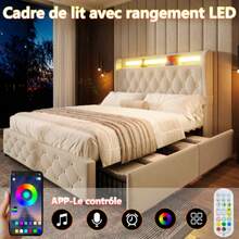 Upholstered Bed 140x190 Cm With LED Lighting And USB Socket, Headboard With Shelves And Storage Space, Flat Double Bed With 4 Drawers, Velvet. - White - View 4