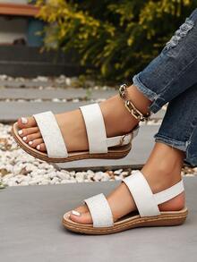 Flat Sandals For Women Comfortable Elastic Strap Walking Sandals Rhinestone Open Toe Casual Sandals - White - View 7