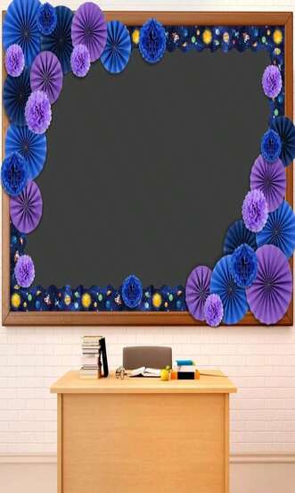 Supervitae 50 Pcs Winter Bulletin Board Decorations With 3D Paper Fans Blue White Tissue Paper Flowers DIY Snowflake Bulletin Board Borders For Christmas Home School Classroom Party Wall Decor